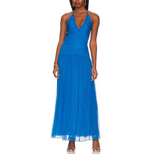Shona Joy 'Leilani' Halter Tie Blue Chiffon Maxi Dress Size 2